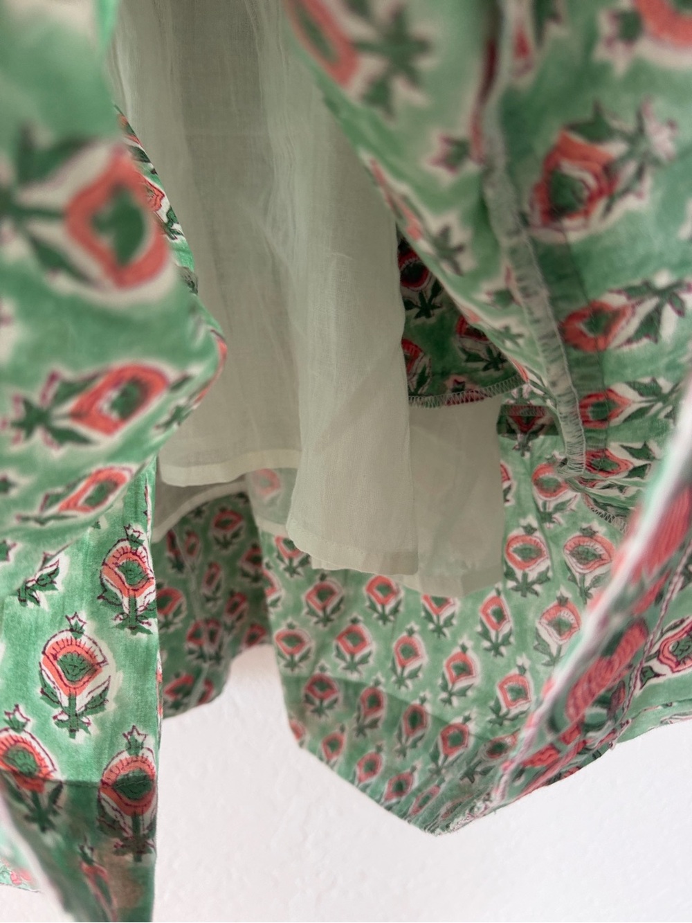 Marea Green Pink Block Print Floral Peasant Tiered Midi Dress Small - Picture 5 of 6